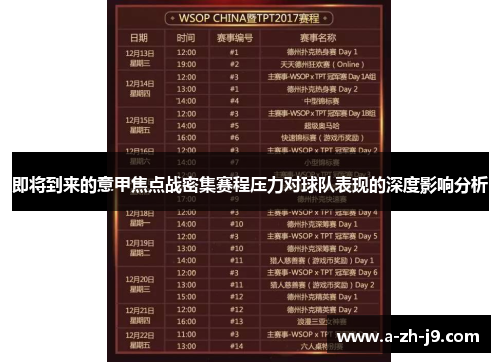 即将到来的意甲焦点战密集赛程压力对球队表现的深度影响分析 即将到来的意甲焦点战密集赛程压力对球队表现的深度影响分析