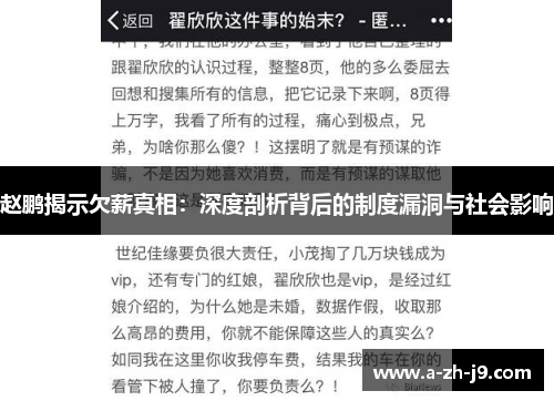赵鹏揭示欠薪真相:深度剖析背后的制度漏洞与社会影响 赵鹏揭示欠薪真相:深度剖析背后的制度漏洞与社会影响