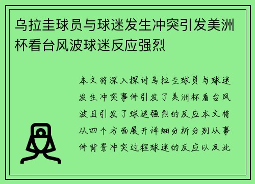 乌拉圭球员与球迷发生冲突引发美洲杯看台风波球迷反应强烈