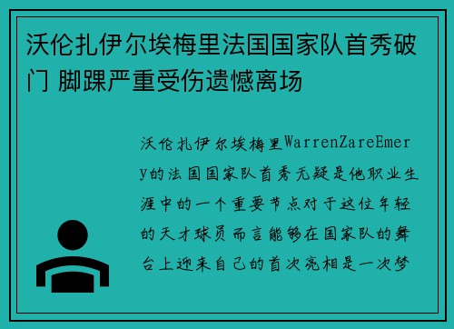 沃伦扎伊尔埃梅里法国国家队首秀破门 脚踝严重受伤遗憾离场